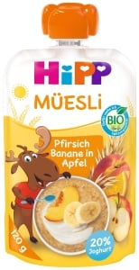 Muesli HiPP cu piersici si banane, 6 x 120g, cu iaurt proaspat