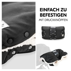 Muff pentru maini hauck, cu buzunar pentru telefon, fleece calduros, rezistent la apa, negru - Img 5