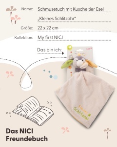 NICI Schmusetuch Baby 49751 Esel 22x22 cm Cadou pentru Nou-Nascuti - Img 6