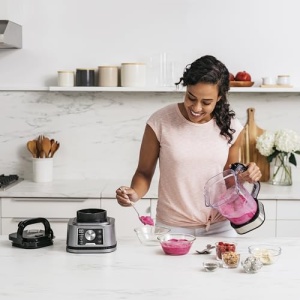 Ninja Foodi Power Nutri Blender Smoothie Maker 3-in-1, creme tartinabile groase si bauturi congelate, programe automate, ulcior de 2,1 litri, cana de 700 ml si bol de 400 ml cu agitator electric, 1200 W, argintiu CB350EU - Img 12