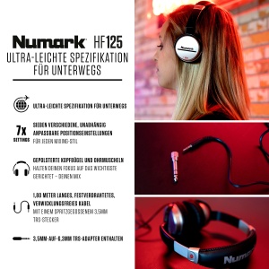 Numark HF125 - casti profesionale pentru DJ cu cablu de 2 m si difuzoare de 40 mm pentru un raspuns mai bun in frecventa si casti inchise pentru ecranare optima, Negru - Img 2