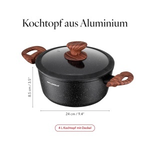 Oala aluminiu FLORINA Master Black 24 cm 4L antiaderenta compatibila inductie manere Soft-Touch - Img 3
