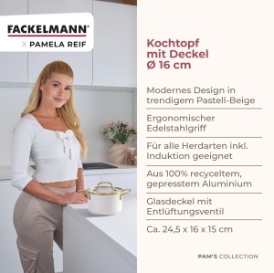 Oala cu capac FACKELMANN x Pamela Reif, 1700ml, pastell-beige, aluminiu reciclat - Img 3