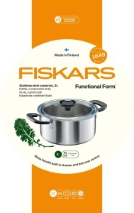 Oala cu capac Fiskars, 3 litri, inox reciclat, 22,5 cm, argintieneagra - Img 6