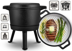 Oala de fonta Berdsen 8L - Negru, cu capac 2-in-1 si retete incluse - Img 5