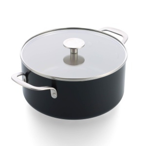 Oala din aluminiu KitchenAid, 24 cm, 4,91 L, cu capac din sticla, neagra