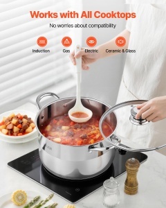 Oala din inox VEVOR 7,6 L cu capac din sticla, inductie, PFOA si PFAS-free - Img 4