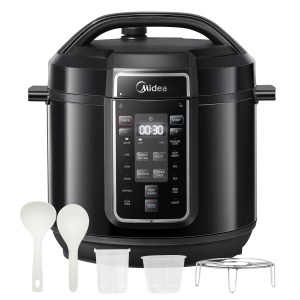 Oala electrica sub presiune Midea 9-in-1, 8L Multicooker 12 presetari instantanee, aparat de iaurt, aragaz de orez, aragaz lent, sous vide, abur, aragaz pentru paste, oala interioara din otel inoxidabil, negru - Img 1