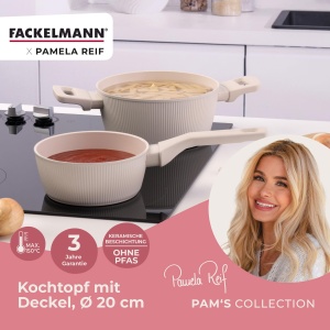 Oala Fackelmann x Pamela Reif 20 cm Aluminiu Reciclat Pastel Beige Acoperire Ceramica - Img 2