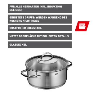Oala inox Silit Achat 20cm 25L capac din sticla compatibila inductie - Img 2