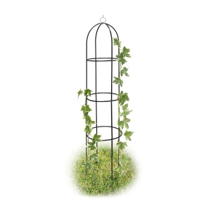 Obelisc pentru gradina Relaxdays, 190 cm, metal verde, suport pentru flori si trandafiri