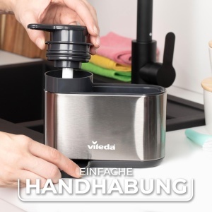 Organizator chiuveta Vileda cu dozator de detergent otel inoxidabil design modern si compact - Img 6