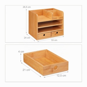 Organizer birou Relaxdays din bambus cu 2 sertare si 5 compartimente, 26,5 x 33 x 24 cm - Img 4