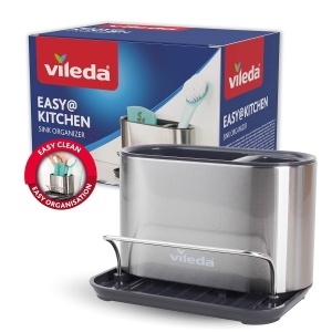 Organizer pentru chiuveta Vileda din otel inoxidabil, design compact, rezistent la rugina