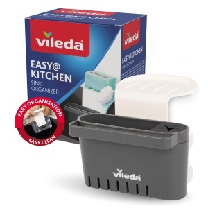Organizer pentru spume Vileda cu suport cu ventuze, design modern, plastic rezistent