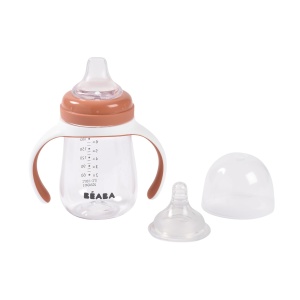 Pahar de invatare BEABA 2-in-1 cu manere detasabile, 210 ml, terracotta