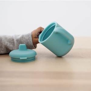 Pahar de invatare Beaba 2-in-1 din silicon, cu 2 manere, culoare albastra - Img 3