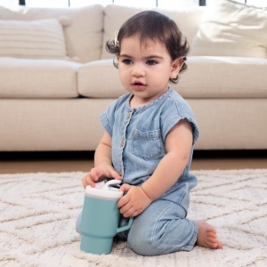 Pahar pentru copii Infantino My 1st Tumbler, 255 ml, culoare albastra, cu maner - Img 3