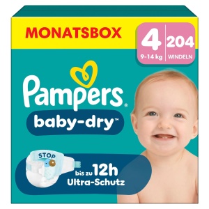 Pampers Baby-Dry Marimea 4, 204 Pachete, 9kg-14kg, 100 Protectie Impotriva Scurgerilor