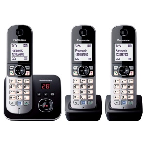 Panasonic KX-TG6823GB Telefon fara fir DECT cu robot telefonic (3 telefoane, radiatii reduse, mod eco, telefon cu capac, telefon fix) negru