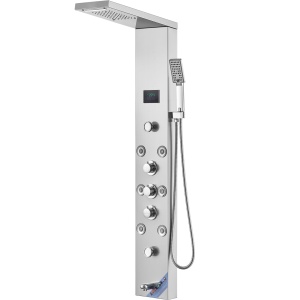 Panou de Dus VEVOR 8009FL, 6 Moduri, LED, 8 Jeturi de Masaj, Inox 304