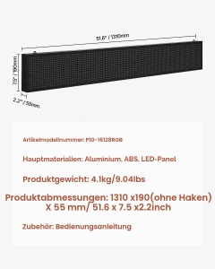 Panou LED Scrolling VEVOR P10, 16x128 Pixeli, Control Bluetooth, IP65 - Img 7