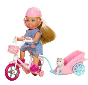 Papusa Evi Love cu Bicicleta si Remorca - Simba 105730783, 12cm, Multicolor