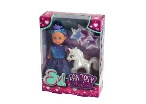 Papusa Simba Evi Love Fantasy Princess 12 cm cu rochie albastru-lila si unicorn stralucitor - Img 5