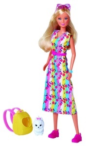 Papusa Simba Steffi Love GoGo Puppy 29cm Rochie Colorata Rucsac si Catel - Img 3