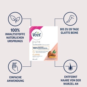 Pasta de zahar Veet Pure cu Argan - 250 ml, pentru corp si fata, inclusiv spatula si benzi - Img 2