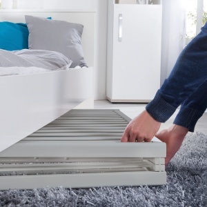 Pat pliabil pentru copii roba Fold Up 60x120 cm din lemn reglabil pe inaltime cu roti si frane Taupe - Img 5