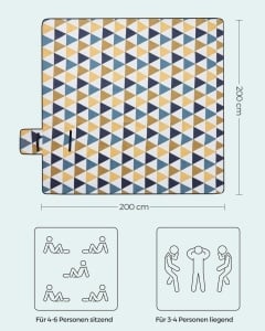 Patura de picnic SONGMICS GCM76S, 200 x 200 cm, impermeabila, pliabila, cu triunghiuri galbene si albastre - Img 4