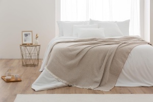 Patura din bumbac Todocama, design GOFRE, 120 x 180 cm, bej - Img 5