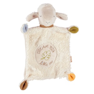 Patura dragalasa Fehn Sheep Dream Big - tovaras de joaca si cuvertura cu bumbac din cultivare organica controlata (KBA) cu slogan brodat individual - pentru bebelusi si copii mici de la 0+ luni