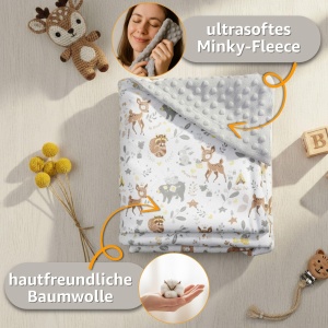 Patura pentru bebelusi 90x90 cm, Minky, pentru carucior si scaun auto - Img 4
