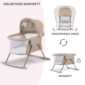 Patut pentru copii Kinderkraft LOVI 3 in 1, Bej, cu functie de leganare, transportabil - Img 4