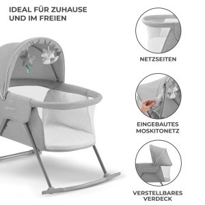 Patut pliabil Kinderkraft LOVI 3 in 1 Gri cu functie de leganare si plasa anti-insecte - Img 7