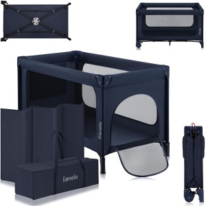 Patut pliabil Lionelo Jasmin Easy Fold pentru copii 2 nivele cu roti si acces lateral