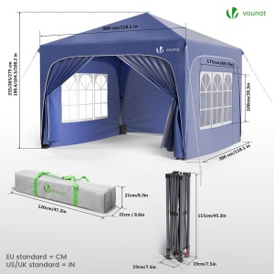 Pavilion pliabil VOUNOT 3x3m, impermeabil, cu 4 laterale si 4 saci cu nisip, albastru - Img 7