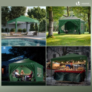 Pavilion pliabil VOUNOT 3x3m impermeabil, verde, cu 4 laterale si 3 saci cu nisip - Img 4