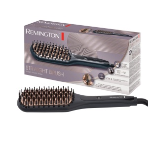 Pensula de indreptat Remington 2in1: Placa de indreptat si perie de par pentru timp redus de coafare (peri acoperiti cu ceramica si antistatici cu capete reci, afisaj digital, 150-230degC) CB7400, Negru