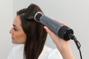 Perie cu aer cald rotativa [automata] Keratin Protect (inclusiv 3 atasamente: 2 perii rotunde + amplificator pentru mai mult volum) + agrafe de par, acoperire ceramica cu ulei de migdale, AS8811,Gri - Img 6
