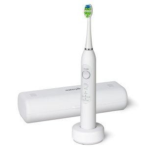 Periuta de dinti electrica Waterpik Sensonic, periuta de dinti reincarcabila pentru adulti cu 3 moduri, husa de calatorie, incarcator USB, alb, STW-03EU