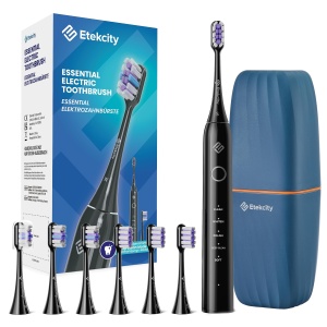 Periuta electrica Etekcity, 40000 VPM, 6 capete, neagra