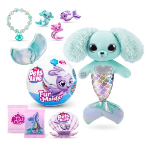 Pets Alive Furmaids by ZURU Sirena, Plus, Interactiv, Lumina si Sunet, Jucarie pentru Fetite (Catelus Verde)