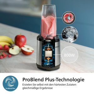 Philips 5000 Series Stand Mixer - Mini Smoothie Maker, lame detasabile, pahar de 700 ml, tehnologie ProBlend Plus, design usor de curatat, elegant, compact. 800 W de putere. Argintiu (HR2764/00) - Img 4