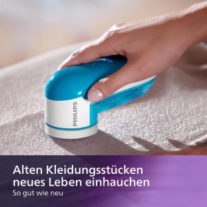 Philips Lam Shaver - Indepartarea scamelor pentru articole de imbracaminte, potrivita pentru toate textilele, 2 setari de inaltime, functioneaza cu baterii (2X baterii AA incluse), albastru (GC026/00) - Img 7