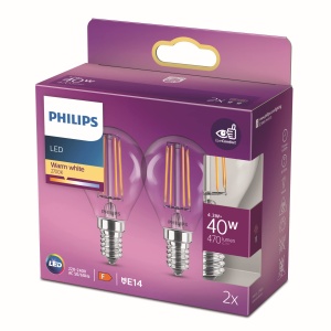 Philips LED Classic E14 Tropfenform 40W Lumina Calda Alb Clar