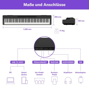 Pian digital Yamaha P-145BT, 88 taste, Bluetooth, negru - Img 3