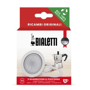 Piese de schimb Bialetti pentru espresor cafea, 12 cesti, 3 garnituri si placa din aluminiu